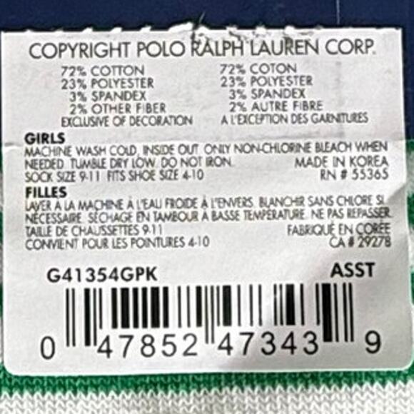 Polo Ralph Lauren Girl's Socks striped Set of 3 pairs 4-10 shoes / 9-11 socks - Picture 4 of 4